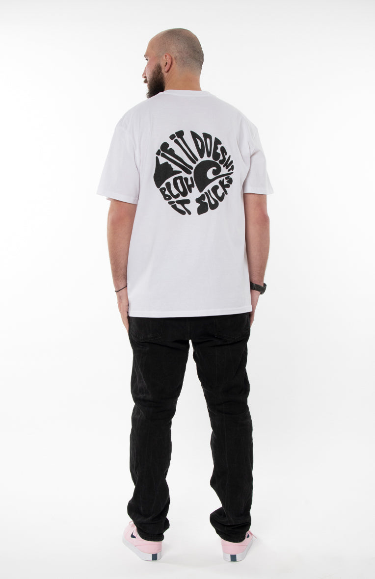 short sleeve cotton  white t-shirt with an oversized fit with front and back print - if it doesn't blow it sucks for all the kite surfers